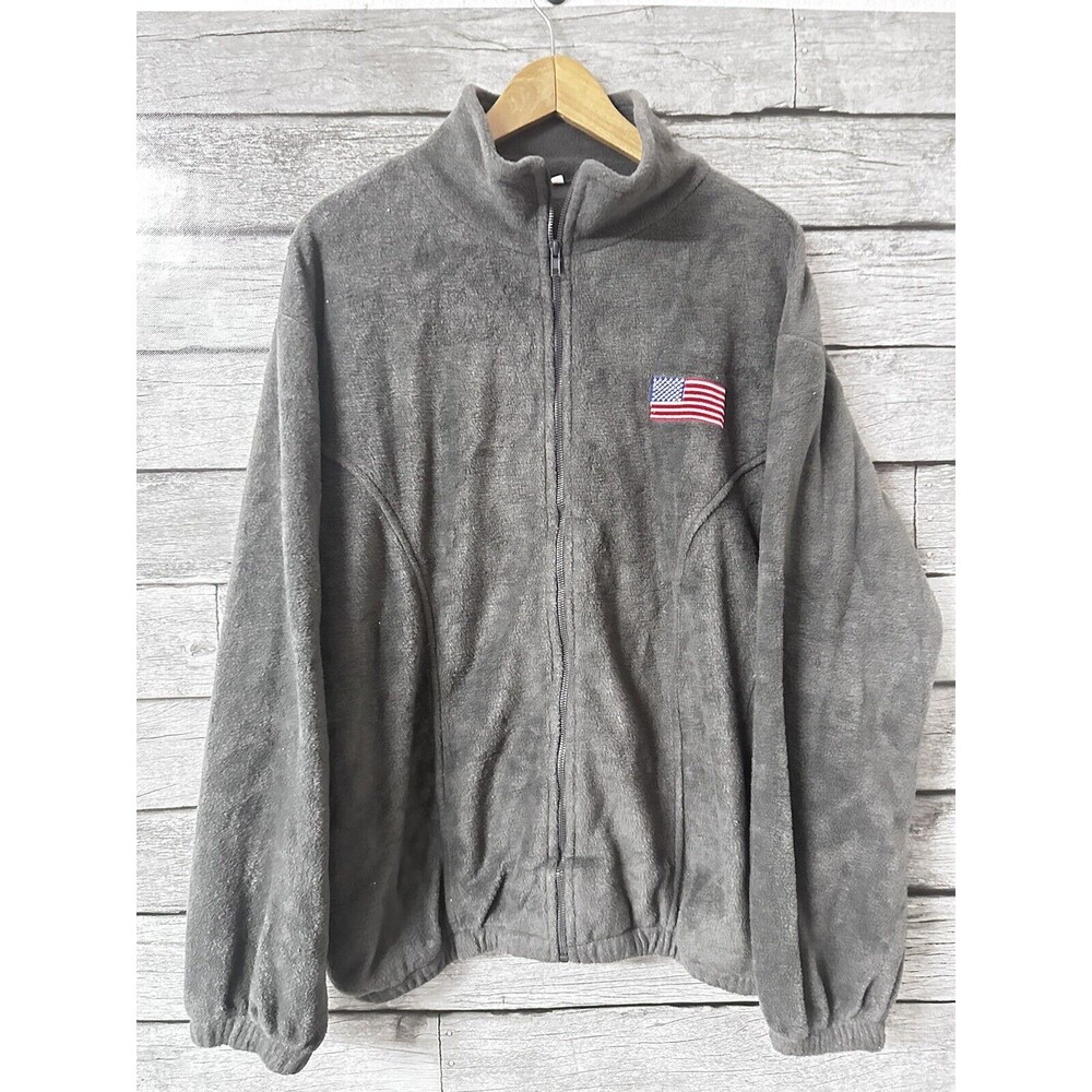 Classic Fleece Jacket with American Flag Patch Large